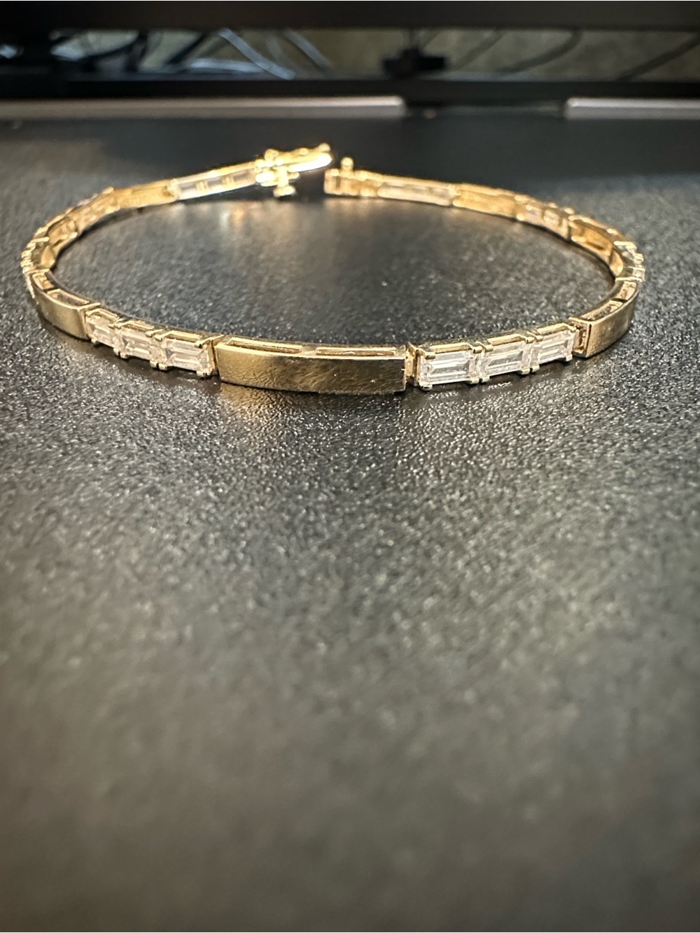 14k Gold Slim Link Bracelet with CZ - Picture 2 of 3